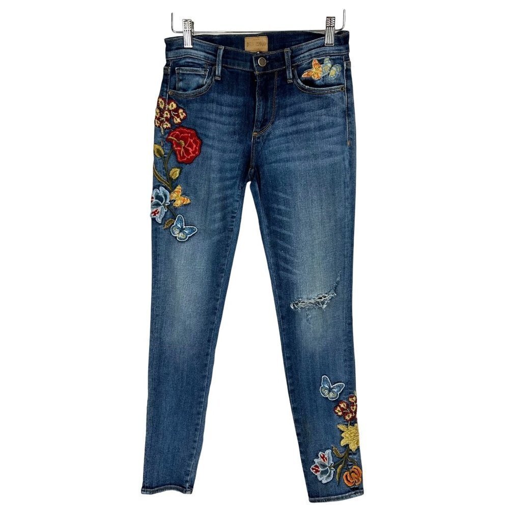 Driftwood Jean Women 25 Waist Denim Embroidered Marilyn Floral Boho Distressed